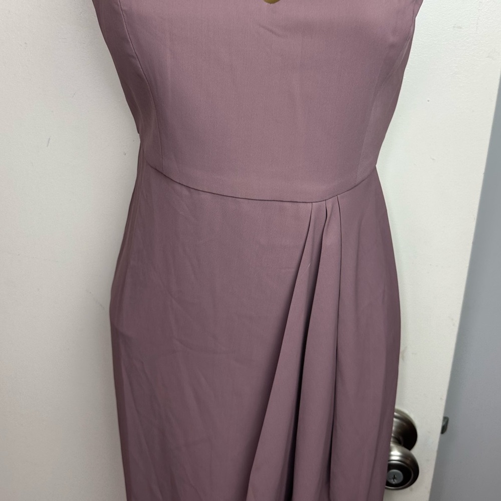 Lulus Mauve Purple Reinette Faux Wrap Silhouette Asymmetrical Midi Dress NWT M - Picture 11 of 16